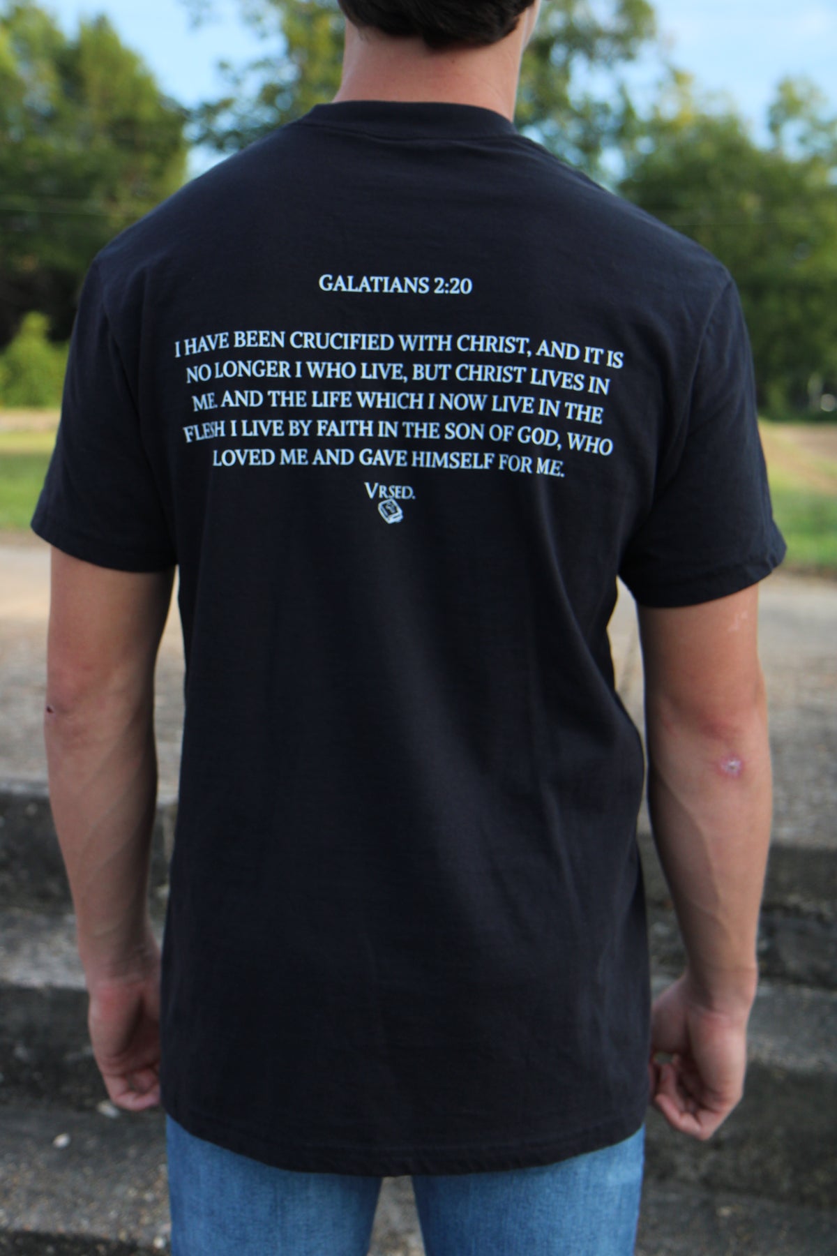 Galatians 2:20 Black Pocket Tee