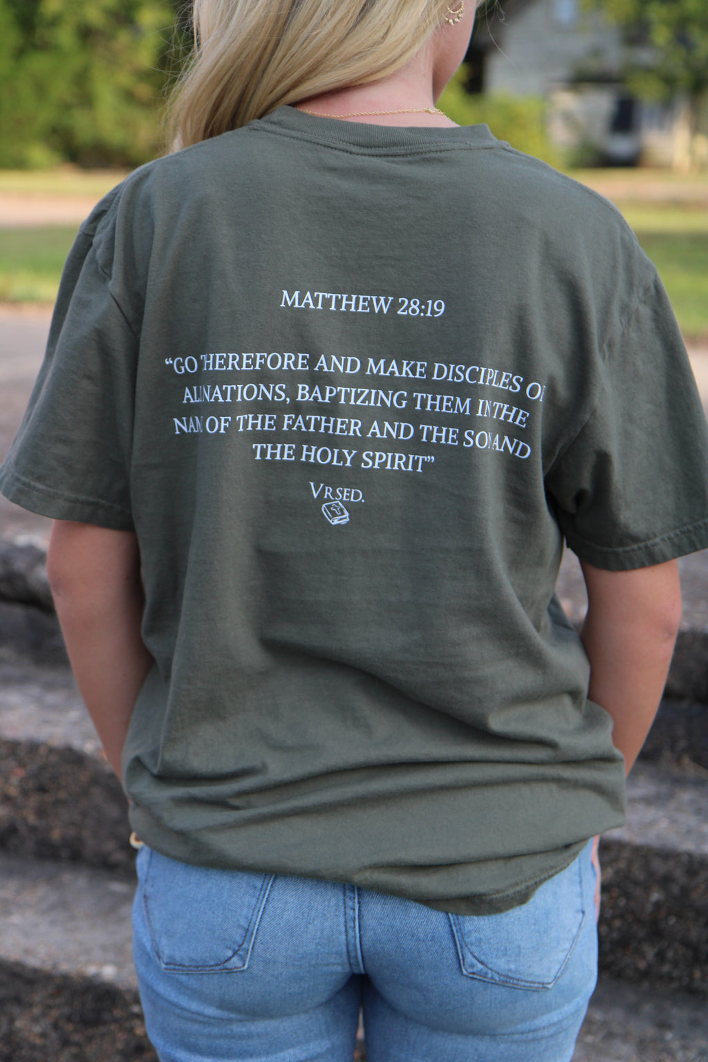 Matthew 28:19 Sage Pocket Tee