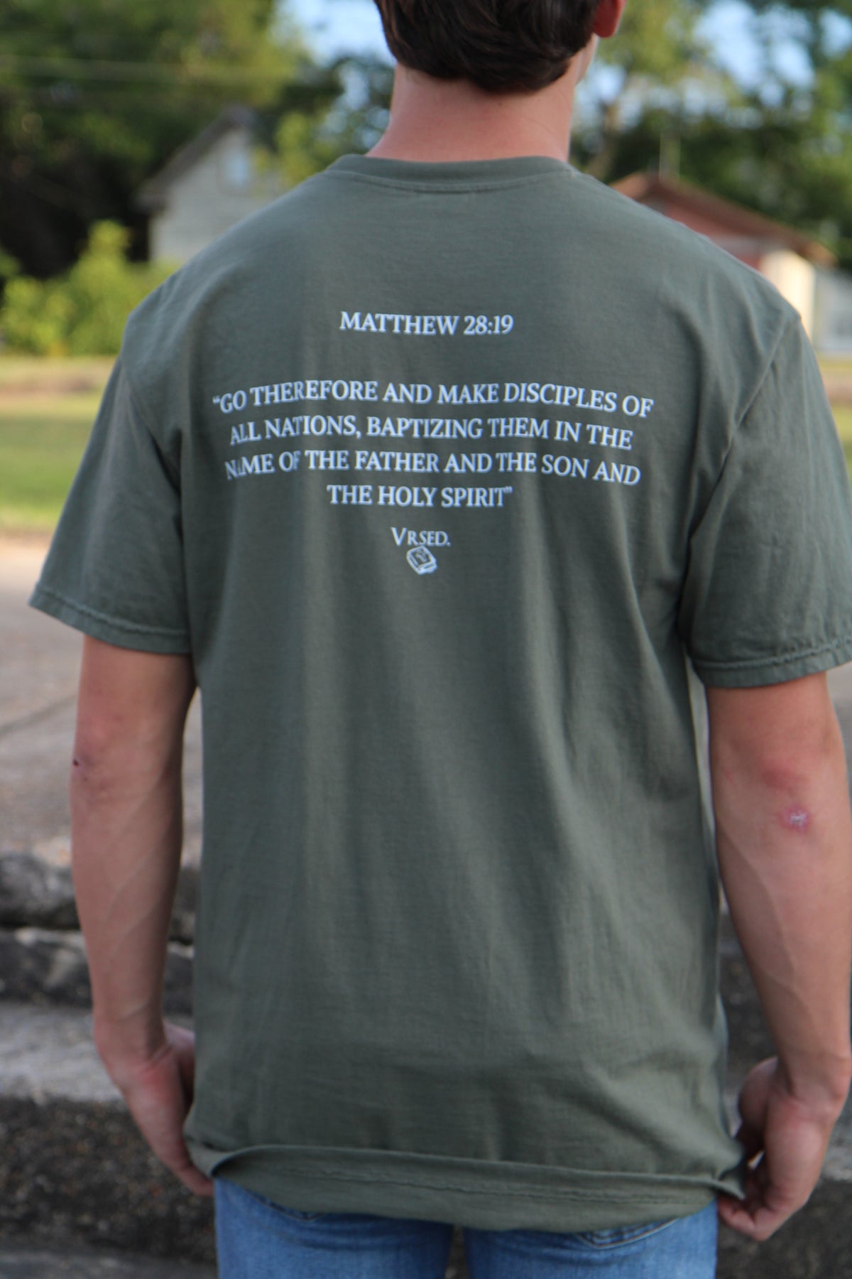 Matthew 28:19 Sage Pocket Tee